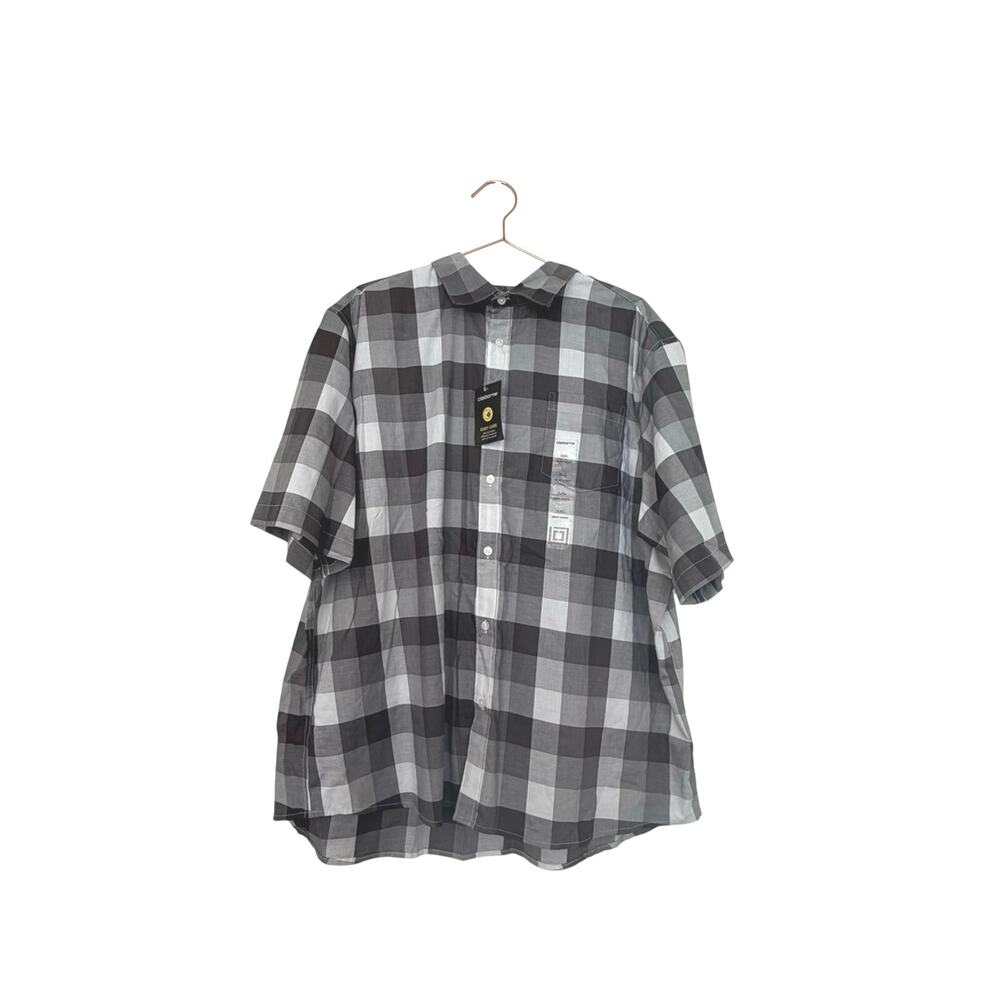 Claiborne easy care Men's Short Sleeve Black & Gray Check Shirt size XXL